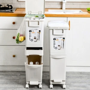 38L 42L Kitchen Mobile Rubbish Bin 2/3Tier Recycle Pedal Waste Trash Can Dustbin - Picture 1 of 14