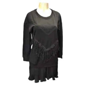 Hstyle Black Sweater Dress With Fringe Trim S/M - Picture 1 of 4