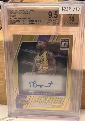 2017-18 Optic Gold Auto /10 Thomas Bryant RC BGS 9.5/10 Lakers Heat Pacers - Image 1 of 3