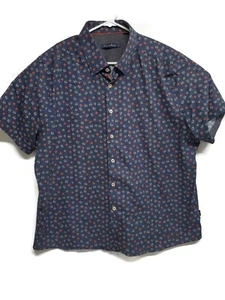 Stone Rose Button Collar Shirt Blue Floral Skull Tech Men's 2XL - Picture 1 of 7
