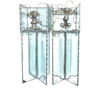 The Walt Disney Co.  Hudson Fine Pewter Mickey & Minnie Beveled Glass USA #3859 - Picture 1 of 11