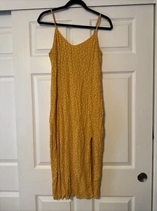 Abercrombie & Fitch YELLOW Polka Dot Slip Dress W/Slit Size M Midi Spaghetti - Picture 1 of 3
