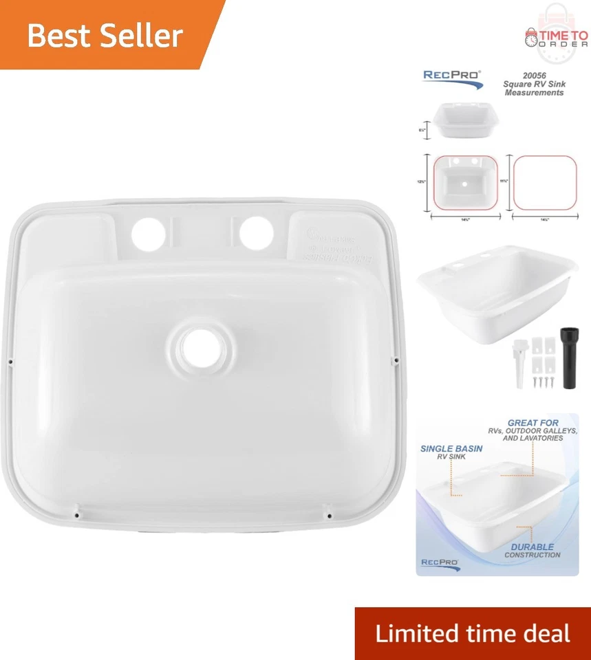 RecPro Rectangle RV Bathroom Sink | Single Bowl Lavatory Sink | Camper Basin |