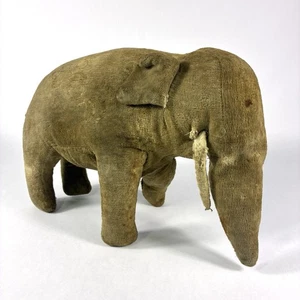 Antike primitive große Elefant Stoffpuppe Stroh Stofftier Volkskunst rustikal selten - Bild 1 von 8