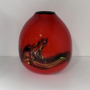 Scarlet Art Glass Mid Century Modern Vase Abstract Design - Picture 1 of 7