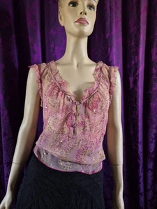 Diane Von Furstenberg Pink Paisley Spangled Silk Chiffon Blouse - Picture 1 of 7