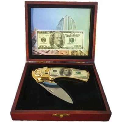 Nice 100 Dollar Bill 4" Pocket Knife With Box, Never Carried - Image 1 of 4