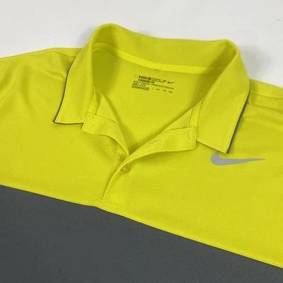 Camisa polo de golf Nike para hombre 2XL amarilla gris Dri-FIT ajuste estándar bloques de color Swoosh Foto 1 de 4