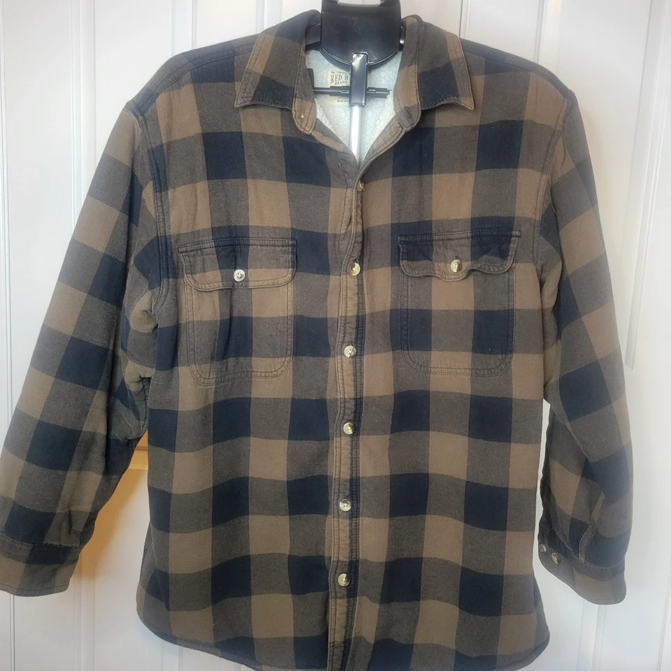 Camisa Chaqueta Sherpa Forrada de Vellón a Cuadros Marrón Franela Cabeza Roja Grande Foto 1 de 4