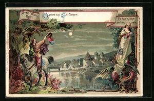 Mondschein-AK Säckingen, Trompeter nimmt Abschied, Behüt Dich Gott 1909 - Picture 1 of 2