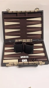Juego de backgammon vintage de tela a cuadros/piel sintética 11×8×2 - Imagen 1 de 21