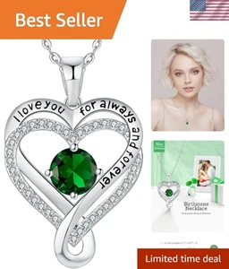 Personalized Infinity Heart Birthstone Necklace - Picture 1 of 8