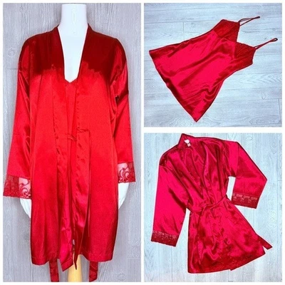 la senza Robe & lingerie nighty Lace Trim Sleeve in Cosmo Red dressing robe sm - Image 1 of 4
