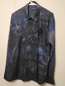 Affliction Black Label Lyve Fast Hemd Herren Totenkopf Grafik Knopf Gr. Large - Bild 1 von 9