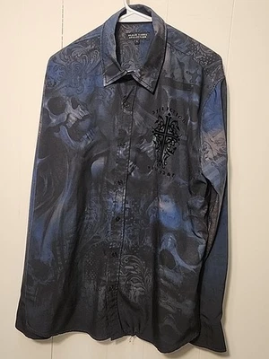 Affliction Black Label Lyve Fast Shirt Mens  Skull Graphic Button Sz Large - image 1 of 4