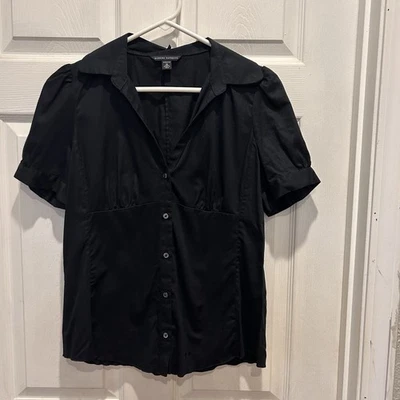 Banana Republic Womens Button Up Black 100% Cotton Stretch Short Sleeve Sz 12 - Image 1 of 4