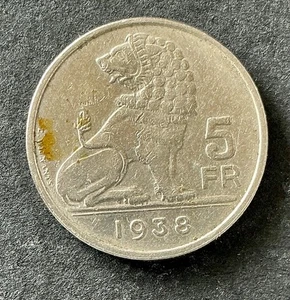 Belgique - Léopold III - Très Jolie et rare  5 Francs 1938 VL couronne - Pos A - Picture 1 of 2