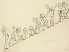 Entzückende Art-Déco-Zeichnung „Die Schelmenbande“, E. Wieland, 1930