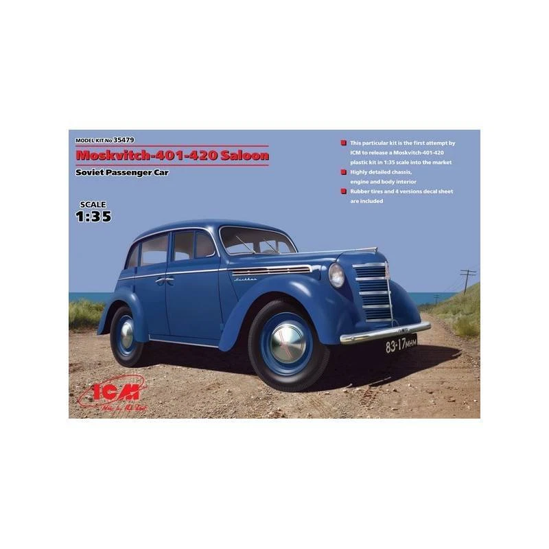 Modellino Macchina Moskvitch-401-420 Saloon, Soviet Passeggero Car ICM 35479 1/ - Immagine 1 di 1