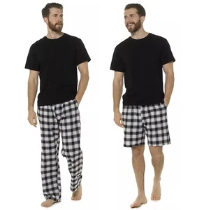 Men's Cotton Summer Short PJs Set T-Shirt & Check Long or Short Pyjamas Bottoms - Picture 1 of 9
