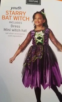 Disfraz de Halloween juvenil DE LUJO MURCIÉLAGO ESTRELLA BRUJA VESTIDO TOCADO Púrpura Negro   Foto 1 de 3