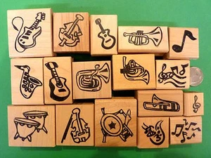 SURTIDO DE INSTRUMENTOS MUSICALES - Su elección - Estampilla de goma montada en madera - Imagen 1 de 21
