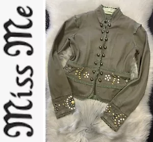 Miss Me Studded Crochet Trim Army Green Military Jacket Size Small - Picture 1 of 12