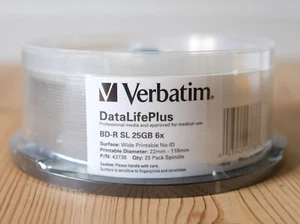 25 Pack Verbatim Data Life Plus BD-R Single Layer 25GB 6X Printable Blu-ray - Afbeelding 1 van 3