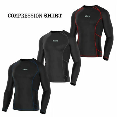 Mens Compression Armour Base Layer Top Long Sleeve Thermal Gym Sports Shirt - Image 1 of 4