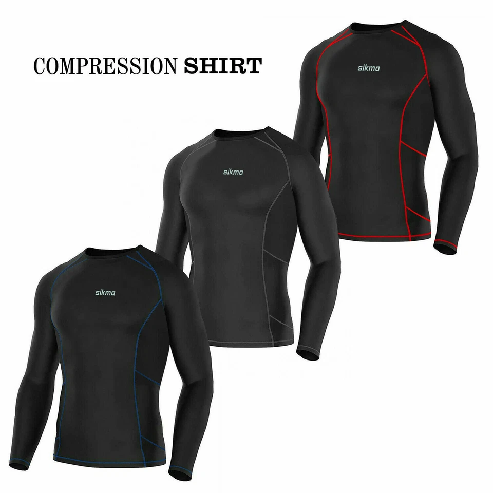 Mens Compression Armour Base Layer Top Long Sleeve Thermal Gym Sports Shirt - Image 1 of 4