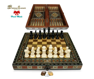30 cm Holz Backgammon/Schachspiel Brett inkl.Steine&Figuren - Bild 1 von 4