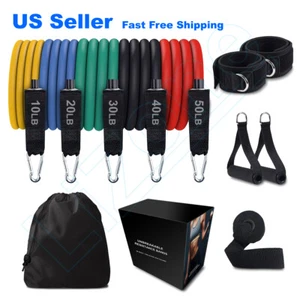 11 PCS Resistance Band Set Yoga Pilates Abs Exercise Fitness Tube Workout Bands - Picture 1 of 7