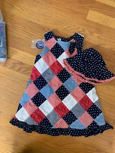 Authentic Kids Dress Size 3T Red White And Blue Dress & Hat - Picture 1 of 9