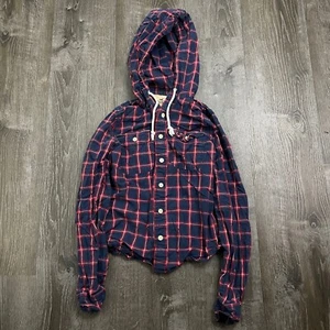 Hollister Top Giacca Donna con Cappuccio Plaid Multicolore Bottoni Tasca L/S Taglia S - Foto 1 di 4