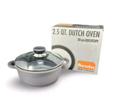 NIB Berndes 2.5 Quart Nonstick Dutch Oven Silver w Glass Lid NEW Handle Covers - Image 1 of 4