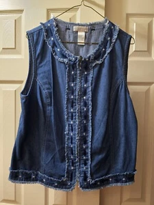 Women’s Napa Valley Zip Front Jean Vest With Fringe Denim Vest Hipster Vest - Picture 1 of 8
