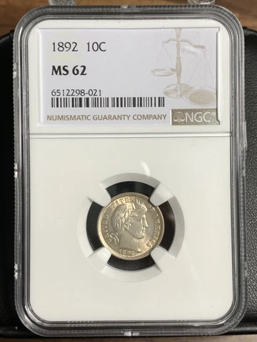 1892-P 10C BARBER DIME NGC MS62 "ORIGINAL COLOR" Cover
