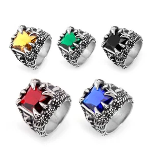 Herren Edelstahl Biker handgefertigter Onyx Drache Kralle Ring für Herren Größe 7-13 - Bild 1 von 26
