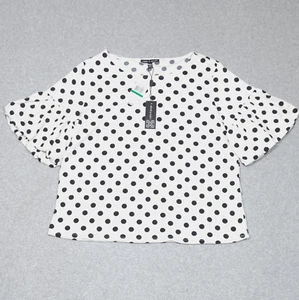 Cable & Gauge Polka Dot Puff Sleeve Top Womens Large New - Picture 1 of 5