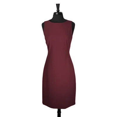 Theory Women's Dress Maroon Red Wool Stretch Sheath Business Office Work Midi 10 - Image 1 of 4