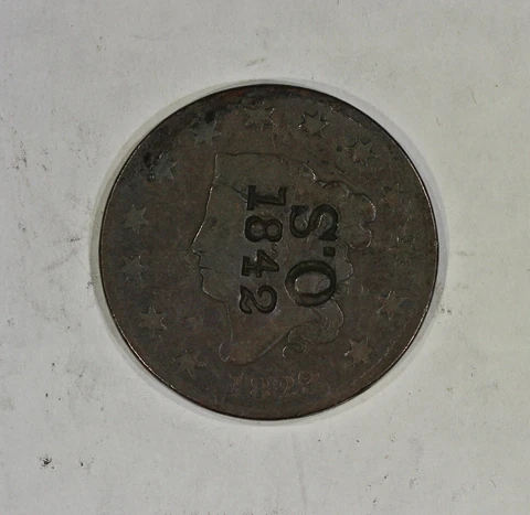 1823/2 1c Coronet Head Large Cent 1842 O.S Counterstamp Cover
