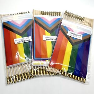 60 Assorted LGBTQ Pride Flags 5x8 Inch Mini Hand Held Rainbow Stick Flags NEW