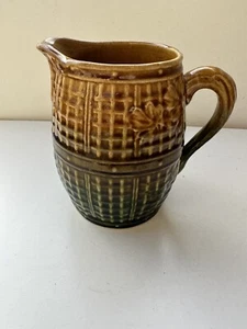 Vintage Retro Majolica Barrel Jug Pitcher Lead Glazed c1870s English Lattice - Picture 1 of 14