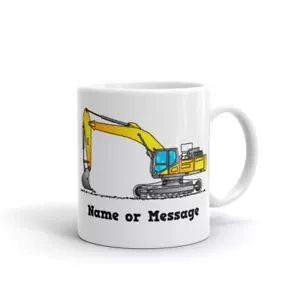 Personalized Excavator Mug. Coffee Mug with Yellow Excavator. Construction Favor - Picture 1 of 7