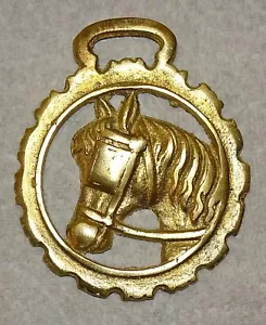 Brass Horse Medallion Vintage English "HORSE HEAD IN WREATH" - Picture 1 of 2