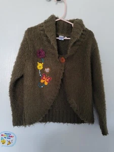 Disney Girls Sz 4T Brown Vinnie The Pooh Buttoned Cardigan Sweater Acrylic - Picture 1 of 12