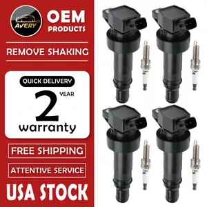 4X Ignition Coil + 4X Spark Plug For Kia Rio Soul Hyundai Accent Veloster UF652 - Picture 1 of 9