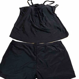 Rekita Swimsuits Black Tankini Top w Boyshort Set Size XXXL Swimwear Beach New - Picture 1 of 8