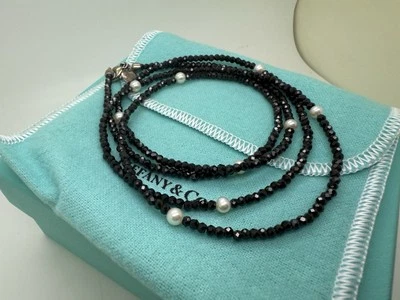 "Collar Tiffany Co de plata esterlina Ziegfeld negro espinela perlas de agua dulce 32""" Foto 1 de 4