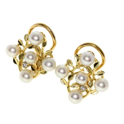 Pendiente MIKIMOTO Perla Perla Diamante Oro Amarillo K18 Damas [Usado] Foto 1 de 4